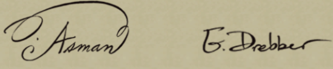 Two signatures, one reading 'O. Asman' and one reading 'E. Drebber'.